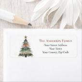 Rustieke Boho Peach Green Christmas Tree Ornamente Etiket (Insitu)