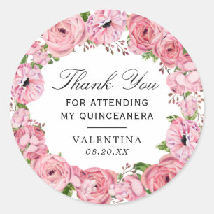 Rustieke Boho Pink Floral Quinceanera dank u Ronde Sticker