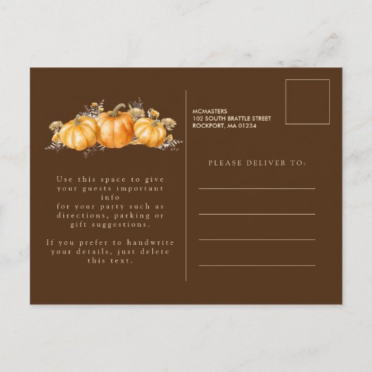 Rustieke Boho Pompoen Herfst 60ste Verjaardag Part Uitnodiging Briefkaart (Achterkant)