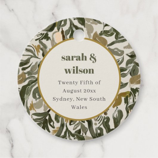 Rustieke Boho Retro Boog Groene Botanische Huwelij Bedankjes Labels (Voorkant)