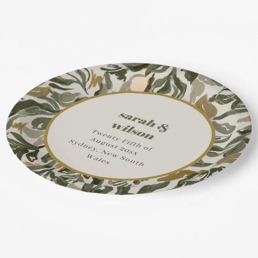 Rustieke Boho Retro Boog Groene Botanische Huwelij Papieren Bordje (Gekanteld)