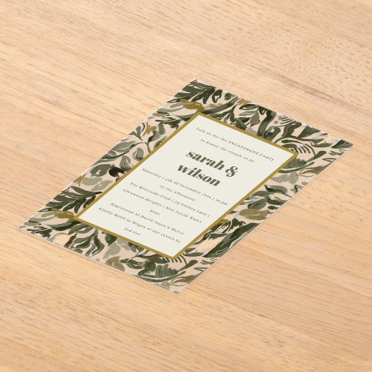 Rustieke Boho Retro Groene Botanische Verloving Acryl Uitnodigingen (Laagn)