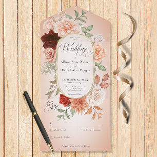 Rustieke Boho Roest Perzik Bloem Ovaal Blush Geen All In One Uitnodiging