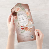 Rustieke Boho Roest & Perzik Bloemen Ovaal Roest Q All In One Uitnodiging (Afscheurbaar)