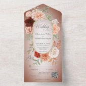 Rustieke Boho Roest & Perzik Bloemen Ovaal Roest Q All In One Uitnodiging (Binnen)