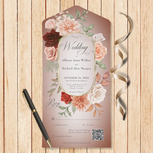 Rustieke Boho Roest & Perzik Bloemen Ovaal Roest Q All In One Uitnodiging