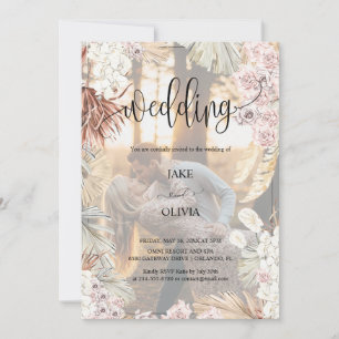 Rustieke Boho Romance Elegante Foto Bloemen Huweli Kaart