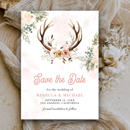 Rustieke Boho Roze Bloemen gewei bruiloft Save The Date