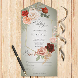 Rustieke Boho Rust Perzik Bloemen Lijst Salie Geen All In One Uitnodiging