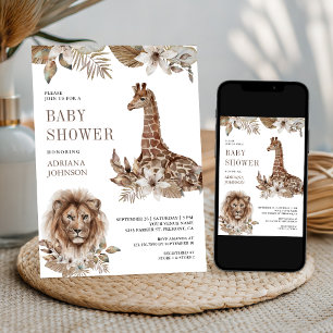 Rustieke Boho Safari Leeuw en Giraffe Baby Shower Kaart