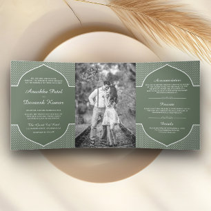 Rustieke Boho Salie Groene Etnische Indiase Boog B Drieluik Uitnodiging