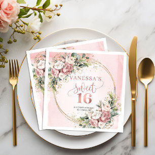 Rustieke Boho Stof Roze Bloem Sweet Sixteen Servet