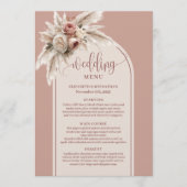 Rustieke Boho Stof Roze Pampas Bloem Bruiloftsmenu Menu (Voorkant)