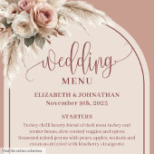 Rustieke Boho Stof Roze Pampas Bloem Bruiloftsmenu Menu