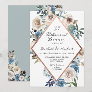 Rustieke Boho Stofblauwe Oefenavond Uitnodiging