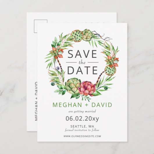Rustieke Boho Succulent Cactus Save the Date Aankondigingskaart (Voorkant / Achterkant)