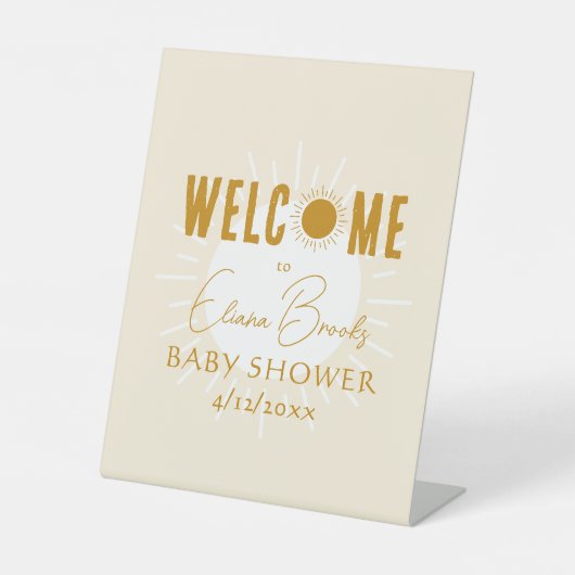 Rustieke Boho Sunshine Welkom Baby shower Reclamebord Met Voetstuk (Voorkant)