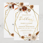 Rustieke Boho Terracotta Bloemen Gouden Lijst Huwe Kaart (Voorkant / Achterkant)