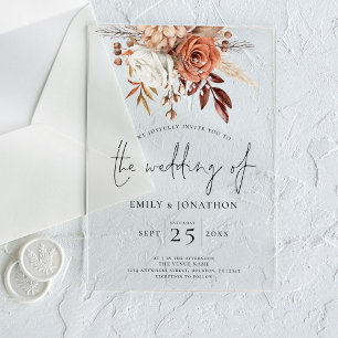 Rustieke Boho Terracotta Bloemen Huwelijk Acryl Uitnodigingen