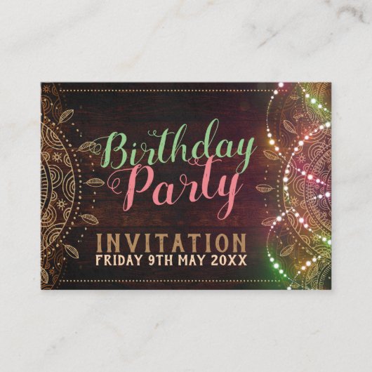 Rustieke Boho Verjaardagsfeest Mini Uitnodiging Ka (Voorkant)