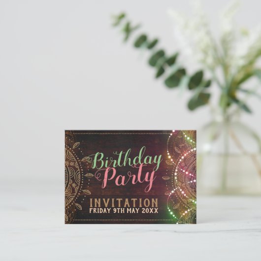 Rustieke Boho Verjaardagsfeest Mini Uitnodiging Ka (Staand voorkant)