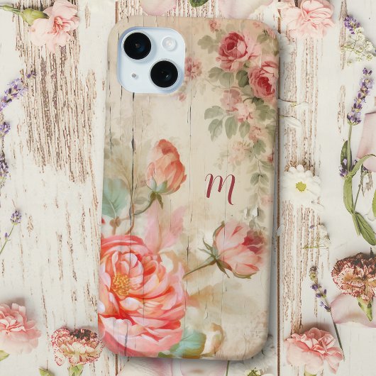 Rustieke Boho Waterverf Antiek Rozen w / Monogram Case-Mate iPhone Case