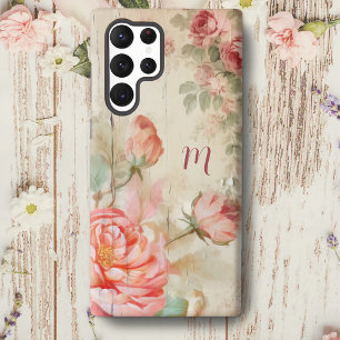 Rustieke Boho Waterverf Antieke Rozen met Monogram Samsung Galaxy Hoesje