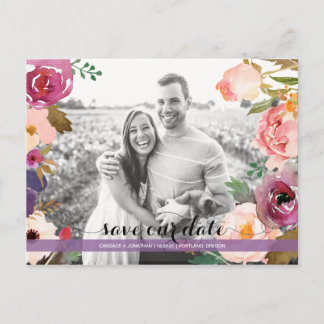 Rustieke Boho Waterverf Flowers Foto Save the Date Aankondigingskaart