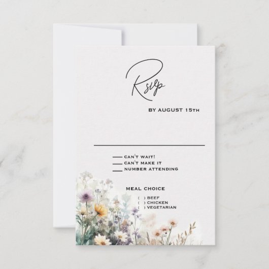 Rustieke Boho Waterverf Wildbloemen RSVP Kaartje (Voorkant)