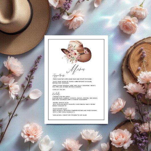 Rustieke Boho Westerne bruiloft Floral Cowboy Wedd Menu