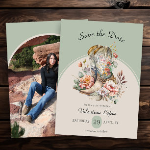 Rustieke Boho Westerne laarzen Floral Foto Save The Date