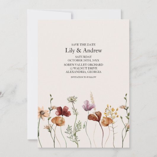 Rustieke Boho Wilde Bloem Bewaar De Datum Kaart (Voorkant)