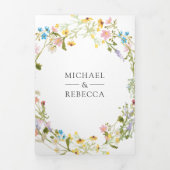 Rustieke Boho Wilde Bloem Foto QR Code Trouwen Drieluik Uitnodiging (Cover)