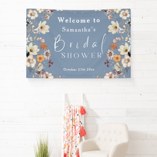 Rustieke Boho Wilde Bloem Periwinkle Bruidsdouche Spandoek (Insitu)