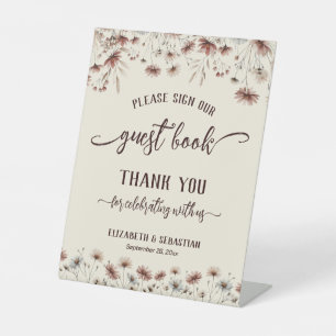 Rustieke Boho Wilde Bloemen Gelieve Ons Gastenboek Reclamebord Met Voetstuk