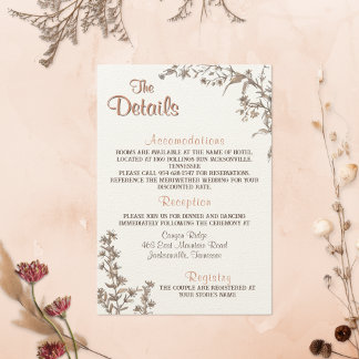 Rustieke Boho Wilde Bloemen Huwelijksdetails Informatiekaartje