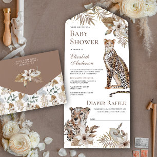 Rustieke Boho Wilde Safari Luipaard Baby Shower All In One Uitnodiging