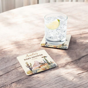 Rustieke Boho Wilde Westen Jongen Baby Borrel Vierkante Kartonnen Onderzetter