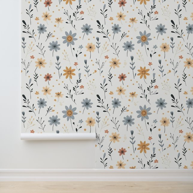 Rustieke Boho Wildflower Wallpaper Behang (Applicatie)