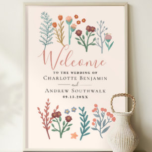 Rustieke Boho Wildflowers Wedding Welkom Teken Perfect Poster