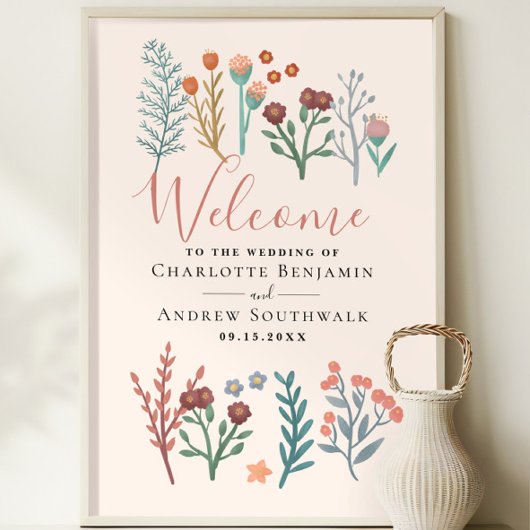 Rustieke Boho Wildflowers Wedding Welkom Teken Perfect Poster