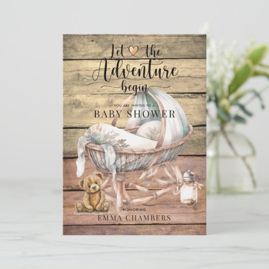 Rustieke Boho Wood Boy Baby shower uitnodiging (Staand voorkant)