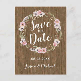 Rustieke Boho Wood Floral Save the Date Briefkaart