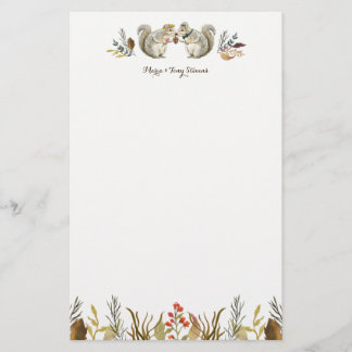 Rustieke Boho Woodland Eekhoorns Waterverf Bruilof Briefpapier