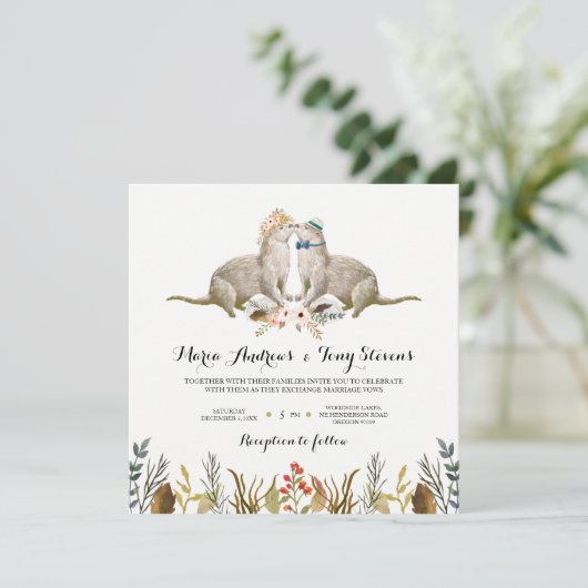 Rustieke Boho Woodland Otter Waterverf Bruiloft Kaart (Staand voorkant)