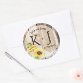 Rustieke Boho Zonnebloem Kant Monogram Bruiloft Ronde Sticker (Envelop)