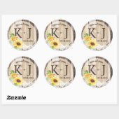 Rustieke Boho Zonnebloem Kant Monogram Bruiloft Ronde Sticker (Vel)