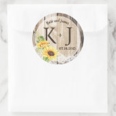 Rustieke Boho Zonnebloem Kant Monogram Bruiloft Ronde Sticker (Tas)
