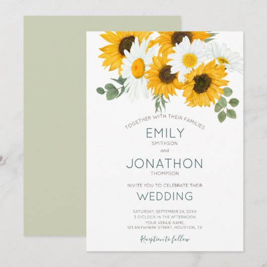 Rustieke Boho zonnebloemen bladeren bruiloft Kaart (Voorkant / Achterkant)