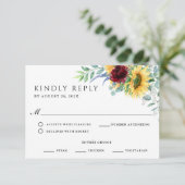 Rustieke Boho Zonnebloemen Bruiloft RSVP Kaartje (Staand voorkant)
